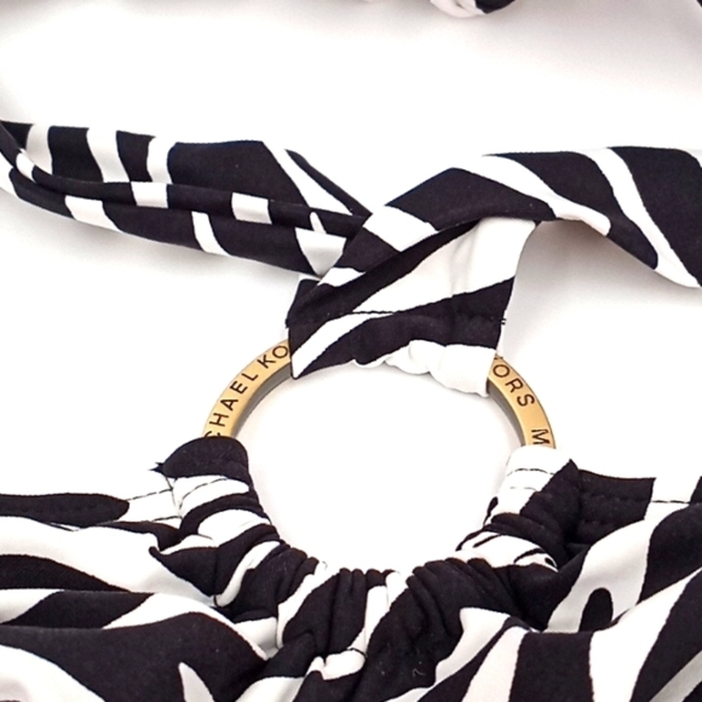 Michael Kors‎ Logo Ring Blouson Underwire Tankini Set Zebra Black S - Picture 4 of 16